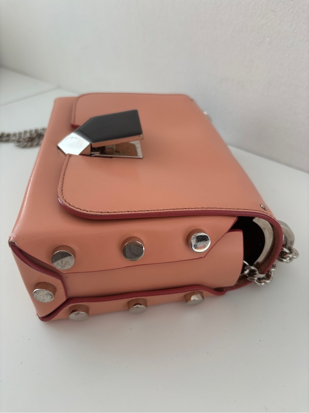 Jimmy Choo Peach Leather Crossbody with Silver Chain - Picture 6 of 12